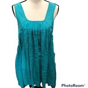Papillon teal blue sleeveless flowy tunic tank NWT Size L
